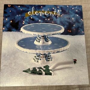 NIB Elements Whimsical Snowman Two Tier Pedestal.